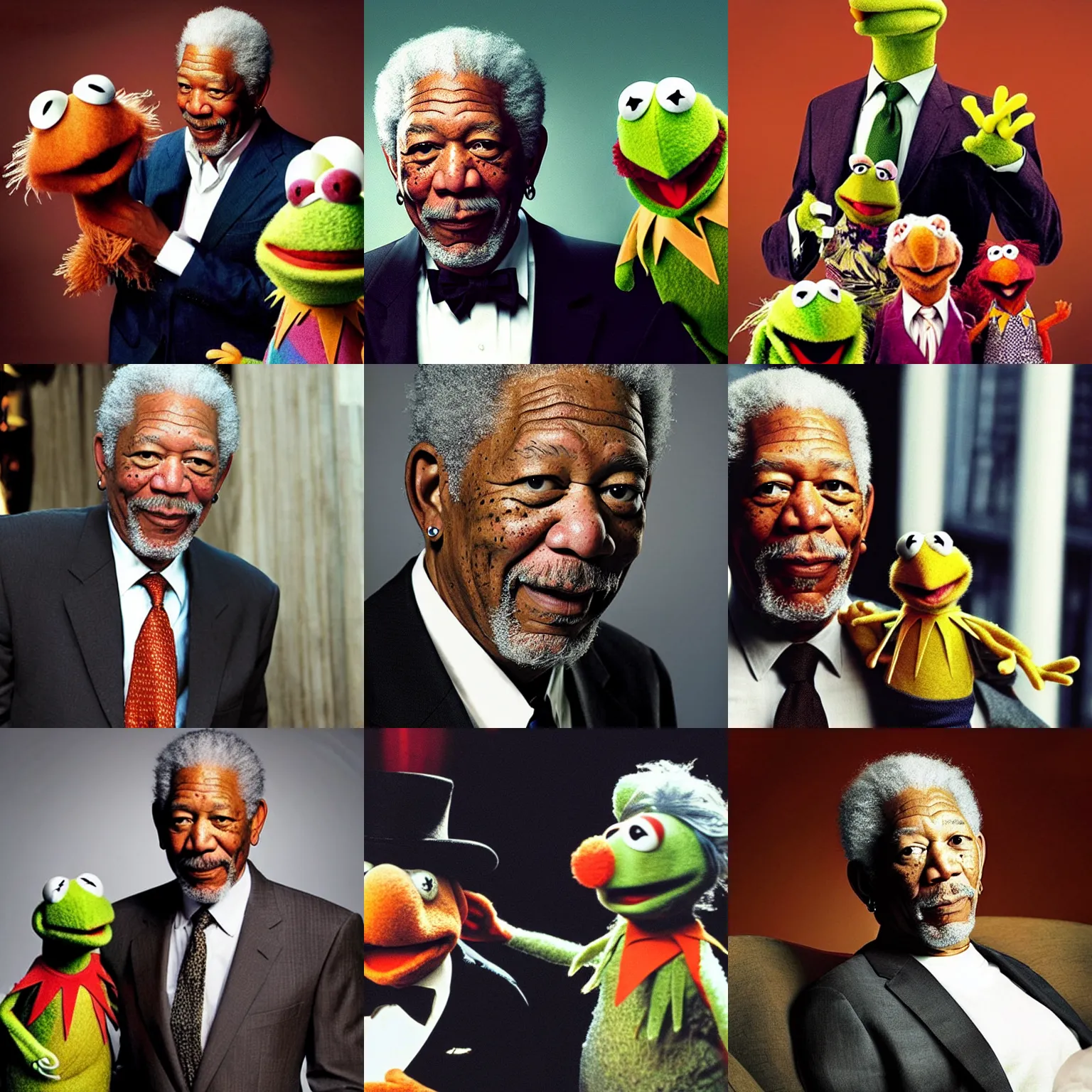 Prompt: Morgan freeman in “The Muppets” (2011)