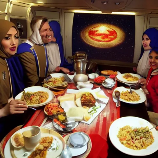 Image similar to starship enterprise arabic cabin crew with lebanese food and music