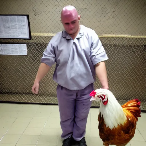 Image similar to inmate with a chicken head