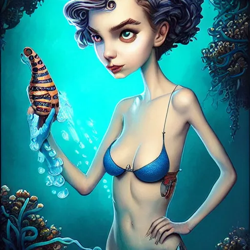 Image similar to Lofi aquatic portrait Pixar style by Joe Fenton and Stanley Artgerm and Tom Bagshaw and Tim Burton