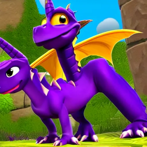 Image similar to dude spyro the dragon got long he's going off the tv screen