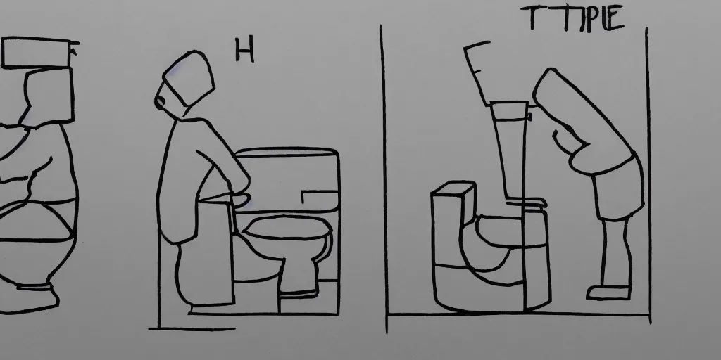 Image similar to how to use a toilet. instruction manual images. step by step. person in the toilet. drawing if a shit. hiw to use a wc. style of airplain security info's drawings. guide.