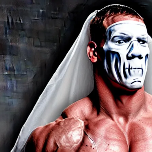 Image similar to john cena as a ghost, you cant see john cena, john cena is invisible to people