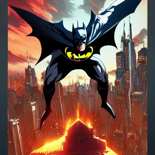 Image similar to the second coming of batman by dan mumford, yusuke murata, makoto shinkai, ross tran, cosmic, heavenly, god rays, intricate detail, cinematic, 8 k, cel shaded, unreal engine, featured on artstation, pixiv