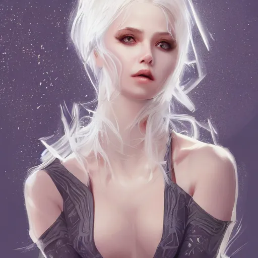 Image similar to teen girl, white hair, gorgeous, amazing, elegant, intricate, highly detailed, digital painting, artstation, concept art, sharp focus, illustration, art by Ross tran