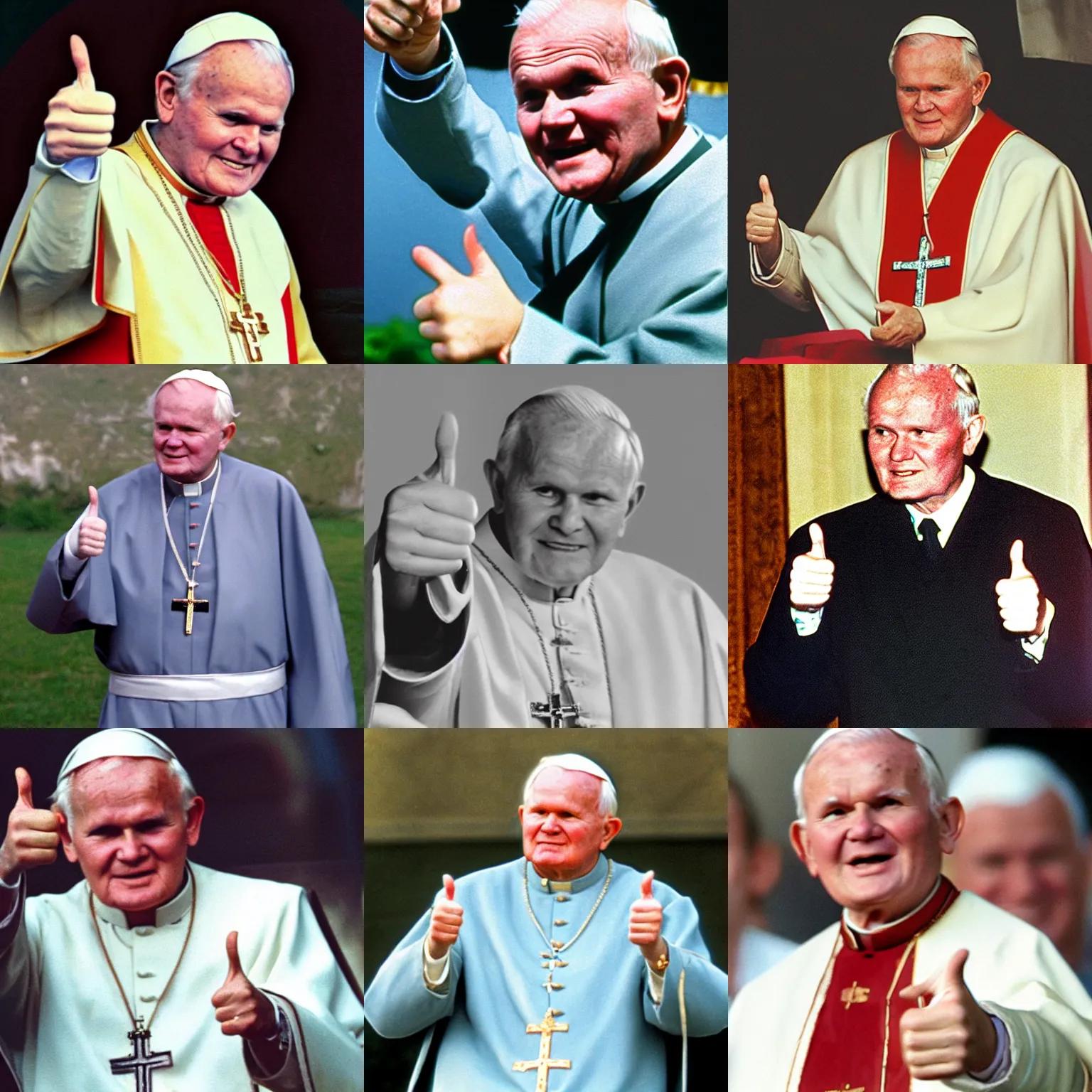 Prompt: John Paul II with two thumbs up