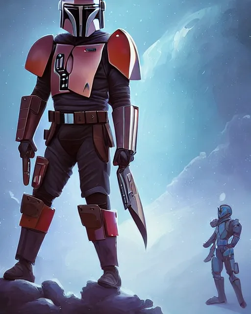 Prompt: a mandalorian with an original armor and helmet, digital painting bioluminance alena aenami artworks in 4 k design by lois van baarle by sung choi by john kirby artgerm style pascal blanche and magali villeneuve