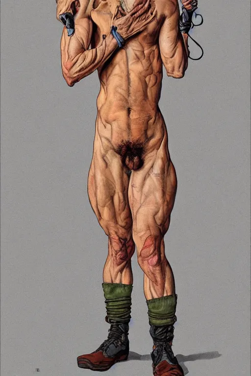 Image similar to a full body character with lifted arms in style of egon schiele, masterpiece, hyperdetailed, complex, intricate, veiled, 4 k, dynamic!! trending on artstation,