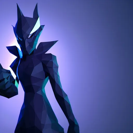 Image similar to low poly simple art of Nocturne splashart, nocturne is a dark ghost with no legs in armor and has blades on his arms, league of legends nocturne, 8k resolution, high detail, ULTRA REALISTIC VFX, reflections, post processing