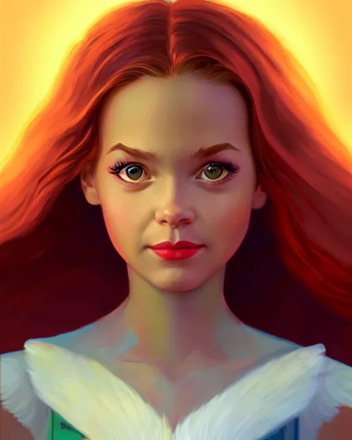 Prompt: 3 / 4 longshot of portrait of powerful cute disney girl with wings, digital painting, artstation, concept art, smooth, sharp focus, illustration, disney, symmetry face, fine details. art by alex ross, brittney lee