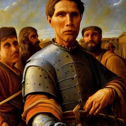 Image similar to Jerma985 in Ancient Rome, detailed, highly detailed, heroic, epic, complex, very detailed, realistic, HD quality, 8k resolution, body and headshot, Oil Painting, Italian Renaissance Painting of Jerma985, Italian Renaissance Painting Style, Renaissance Painting Style, Painting, Trending on Artstation