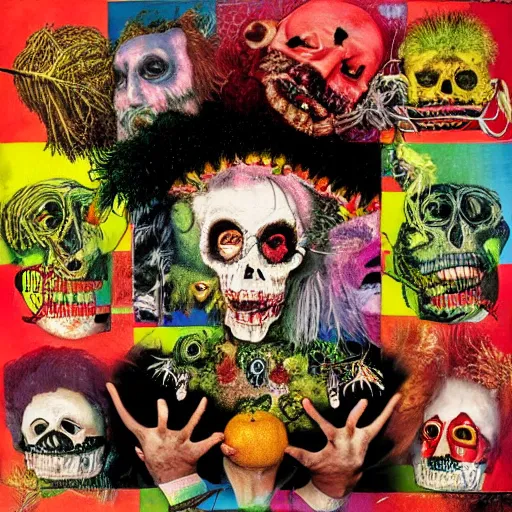 Image similar to punk album cover, blank horizontal banner on top, psychedelic, giuseppe arcimboldo