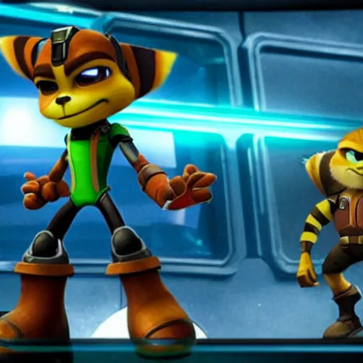 Prompt: ratchet and clank in the scene of avengers 2012 movie