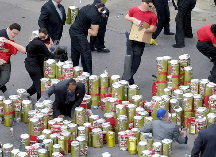 Prompt: film still of fbi agents searching boxes filled with coke cans and mcdonalds boxes in the new political thriller movie, 8 k