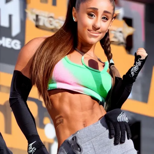 Image similar to buffed strong ariana grande