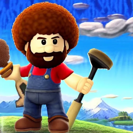 Prompt: Bob Ross character reveal for Super Smash bros ultimate