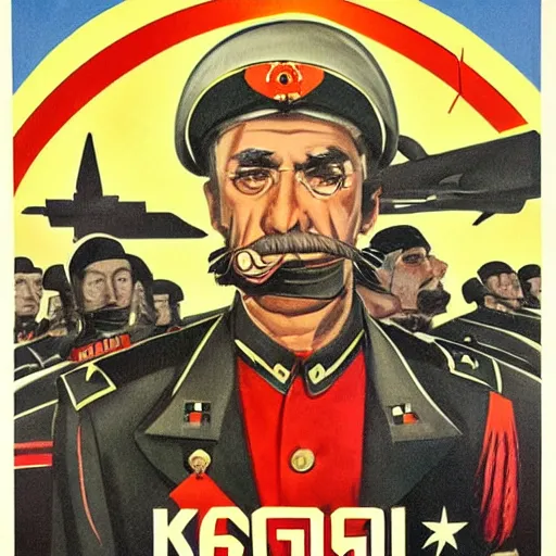 Prompt: a detailed and complex, highly detailed, concept art, soviet propaganda poster depicting a general emu in military uniform. painting by irakli toidze,