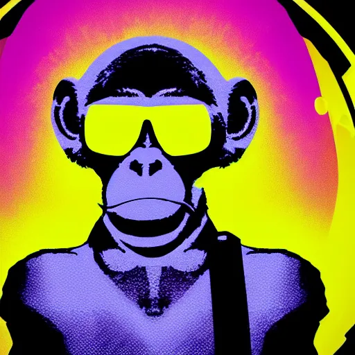 Prompt: Monkey with a shotgun, vaporwave digital art