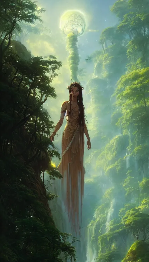 Image similar to highly detailed portrait of beautiful goddess in avatar, stephen bliss, unreal engine, fantasy art by greg rutkowski, loish, rhads, ferdinand knab, makoto shinkai and lois van baarle, ilya kuvshinov, rossdraws, tom bagshaw, global illumination, radiant light, detailed and intricate environment