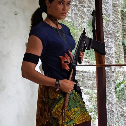 Prompt: Lara croft wearing batik