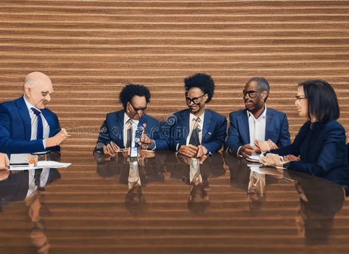 Image similar to photo of a management board meeting of well dressed cats. Highly detailed 8k. Intricate. Sony a7r iv 55mm. Stock photo.