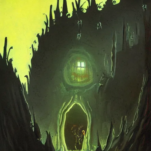 Prompt: a dark fantasy painting of a grue from zork