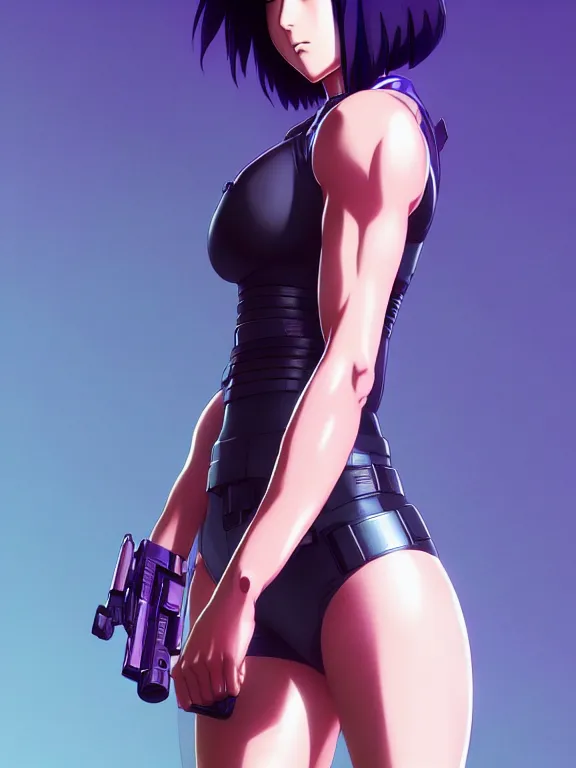 Image similar to a fullbody portrait of motoko kusanagi the major ghost in the shell : : stand alone complex, under repairs, maintenance : : by ilya kuvshinov, rossdraws, artgerm, sola digital arts, anti aliasing, raytracing : :