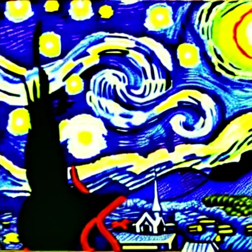 Image similar to photo of a giant shouting ( ( stay puft marshmallow man ) ) in the style of starry night by vincent van gogh intricate detail, low angle, blockbuster ghostbusters movie