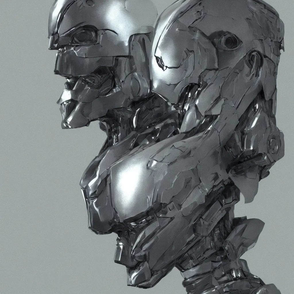 Image similar to one dark robot soldier character 3 d face model sci fi art, moebius, blade runner, photorealistic render