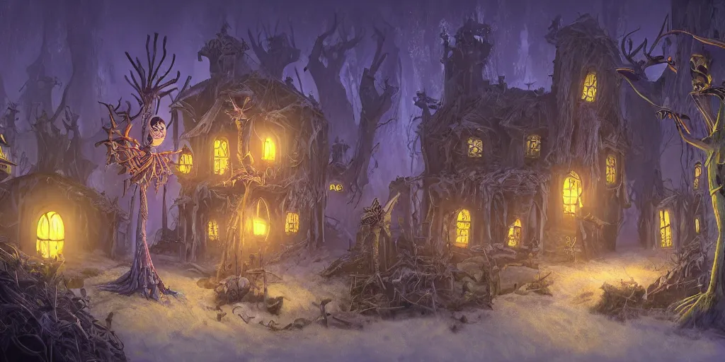 Image similar to an environmental concept art of the nightmare before christmas, highly detailed, environmental light, cinematic by francis tneh