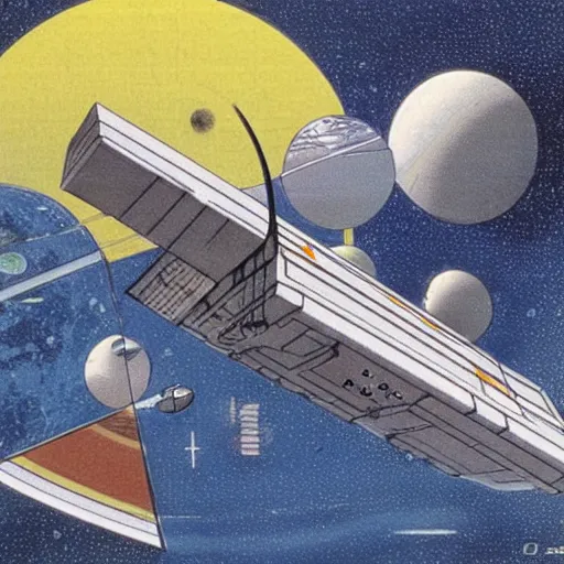 Image similar to a bauhaus spacecraft. concept art by dan o'bannon, 1 9 8 4