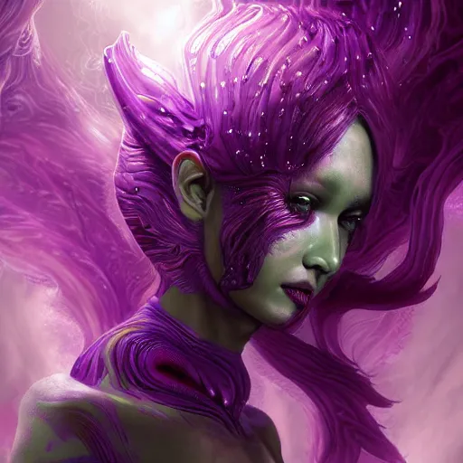 Image similar to alien princess with translucent purple skin, sci fi, surreal, art by Mobius , highly detailed, award winning, artstation,