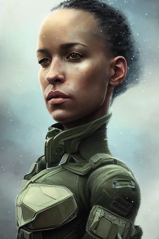 Prompt: epic professional digital art of stunningly gorgeous biracial female starship battle marine in military gear, by leesha hannigan, iris van herpen, artstation, cgsociety, wlop, epic, much wow, much detail, gorgeous, detailed, masterpiece