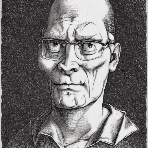 Image similar to Portrait Hank Hill Vampire Plumber anato finnstark jacques callot albrecht durer john flaxman gustav dore engraved ink stamp aquatint etching intaglio 4k artstation wikiart wikipedia