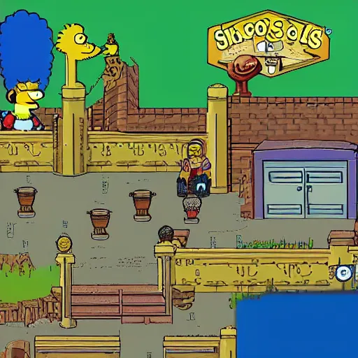 Prompt: playstation 1 rpg screenshot of the simpsons jrpg