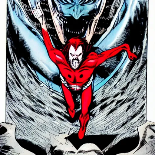 Prompt: detailed comic book drawing of Michael Morbius done by Jim Lee and ike spencer