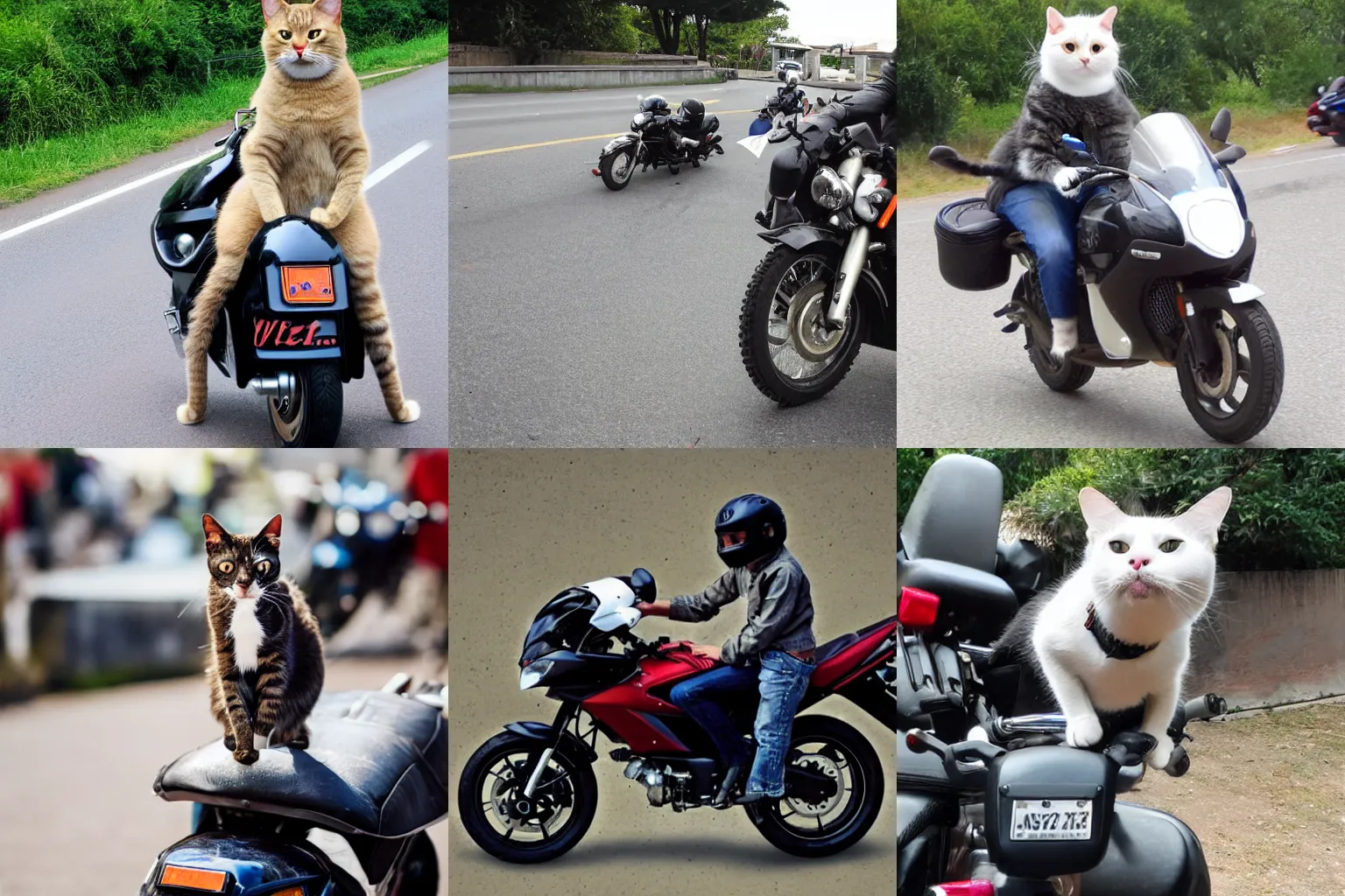 Prompt: A cat on a motorbike