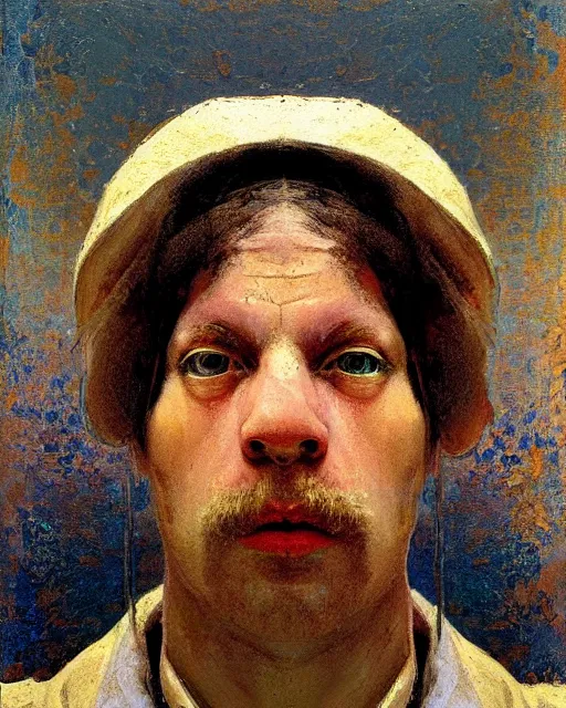 Image similar to painterly portrait, william fitchner, impasto, fantasy, chuck close:7, carl spitzweg:7, cinematic light, full face, symmetrical face