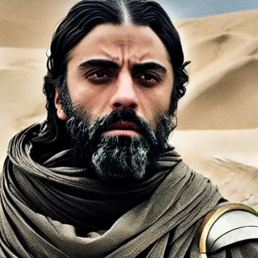 Image similar to photo of bearded oscar isaac as leto areides in the dune universe