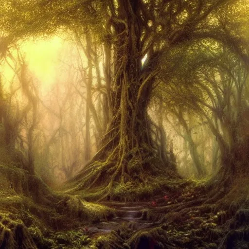 Prompt: digital matte fantasymagical forest gothic, artstation, behance, 8 k by bob eggleton