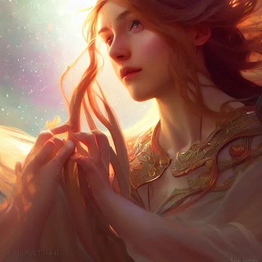 Image similar to aurora, child of light, highly detailed, digital painting, artstation, concept art, smooth, sharp focus, illustration, Unreal Engine 5, 8K, art by artgerm and greg rutkowski and alphonse mucha