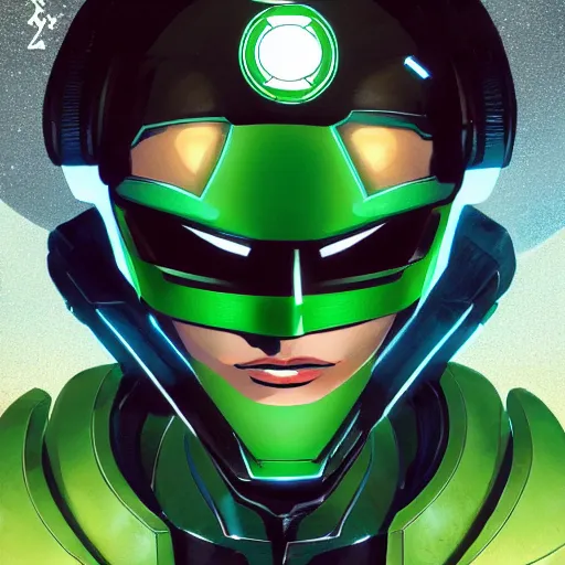 Image similar to a portrait of a stunning beautiful elite green lantern gundam pilot, with an intricate, detailed, urban inspired hiphop afro futuristic helmet, vector behance hd jesper ejsing, rhads, makoto shinkai, lois van baarle, ilya kuvshinov, rossdraws, hd, 3 2 k, ilya kuvshinov, gustav klimt