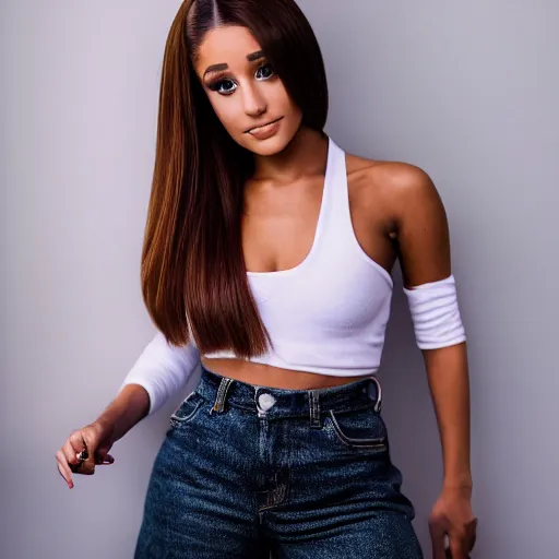 Image similar to Ariana Grande dressing up as Kanye West XF IQ4, 150MP, 50mm, F1.4, ISO 200, 1/160s, natural light