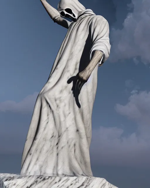 Prompt: a hyper realistic marble statue of the grim reaper, 4 k, cinematic lighting