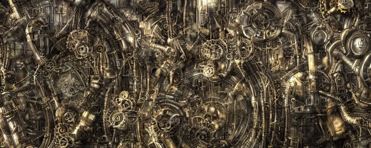 Image similar to biomechanical city, steampunk, close up, depth of field, photorealistic