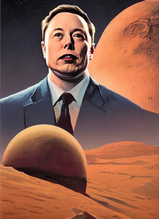 Prompt: ( ( ( portrait of elon musk ) ) ) by chesley bonestell, spacex, mars mission,