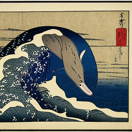 Prompt: insane harbor seal by hokusai
