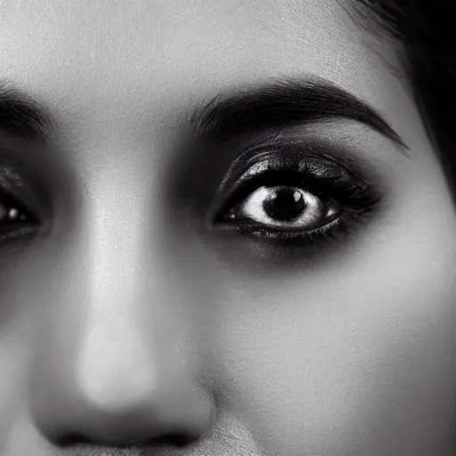 Prompt: a close-up on the beautiful face of an Indian woman in her 20s with a beetle crawling on her chin, trending on artstation, micro-details, 8k.