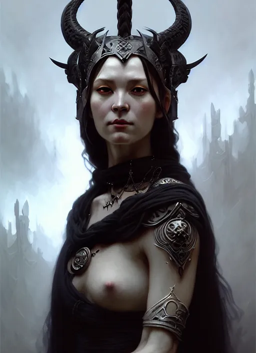 Image similar to character concept portrait of Hel goddess of the death, viking culture, intricate, elegant, digital painting, concept art, smooth, sharp focus, illustration, by Ruan Jia and Mandy Jurgens and William-Adolphe Bouguereau, Artgerm