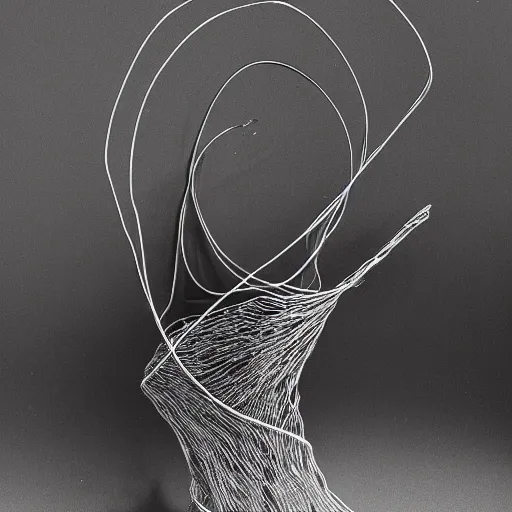 Prompt: a wire sculpture, award winning black and white photography